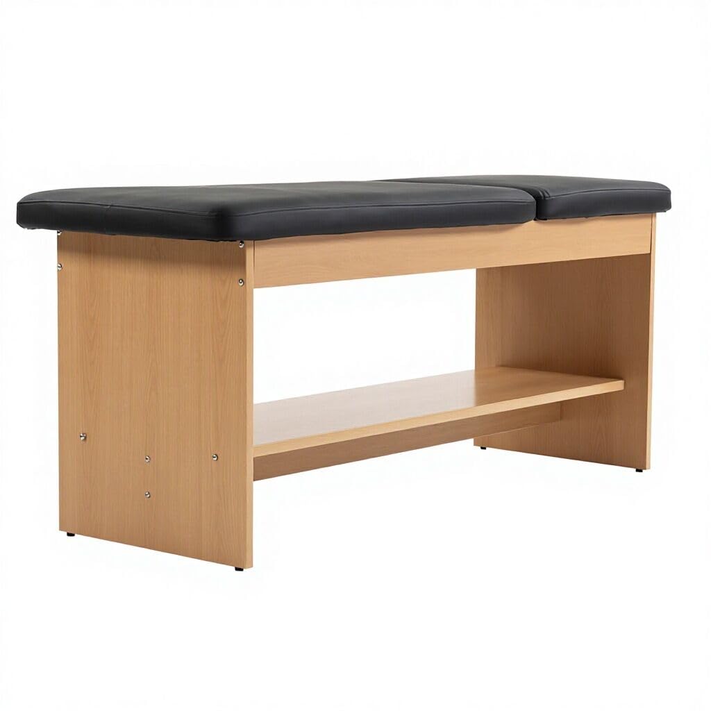 Carenovo Oak Wooden Medical Examination Table Non-Folding Professional Treatment Couch for Physiotherapy, Chiropractic & Clinic Use (Black, Wooden)