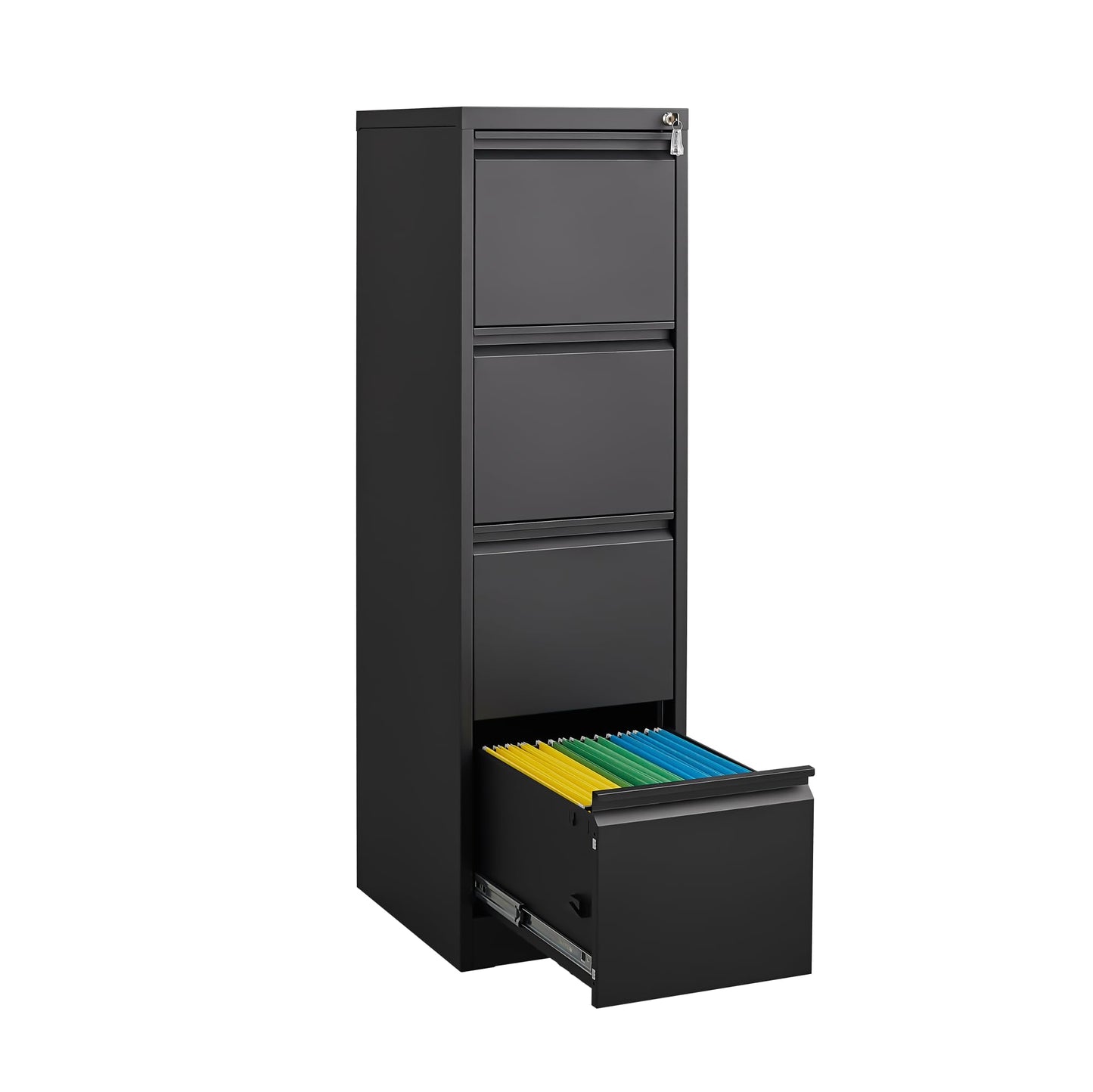 BouPower 4 Drawer File Cabinet with Lock, Vertical File Cabinets for Home Office, Heavy Duty Metal Lockable Filing Storage Cabinet for Letter/Legal/a4/f4 Size Files, Assembly Required, Black