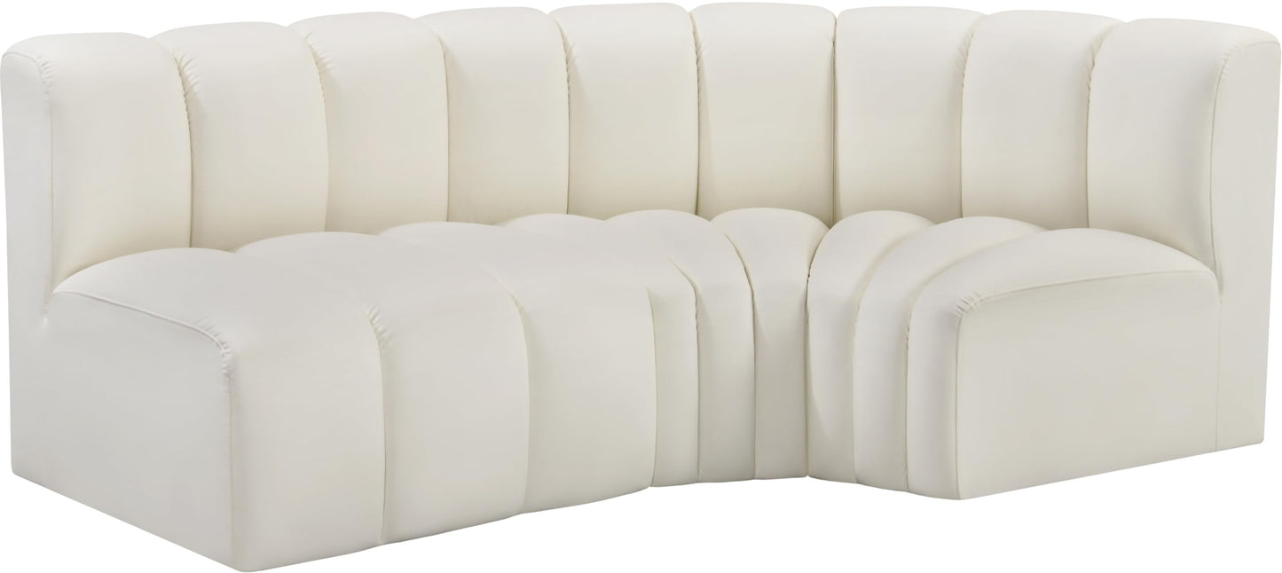 Meridian Furniture 101Cream-S3A Arc Collection Modern | Contemporary Modular Sofa with Soft Cream Vegan Leather, Deep Channel Tufting, Modular Design, 84" W x 39" D x 30" H, Cream