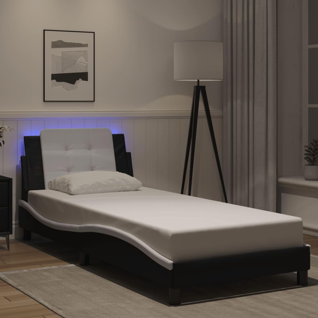 FUDUGEHMIOFWFJJ Adjustable Bed,Queen Size Bed,Bases de Camas Queen,Bed Frame with LED Without Mattress Black and White 39.4"x74.8"Suitable for Bedroom, Office, Balcony