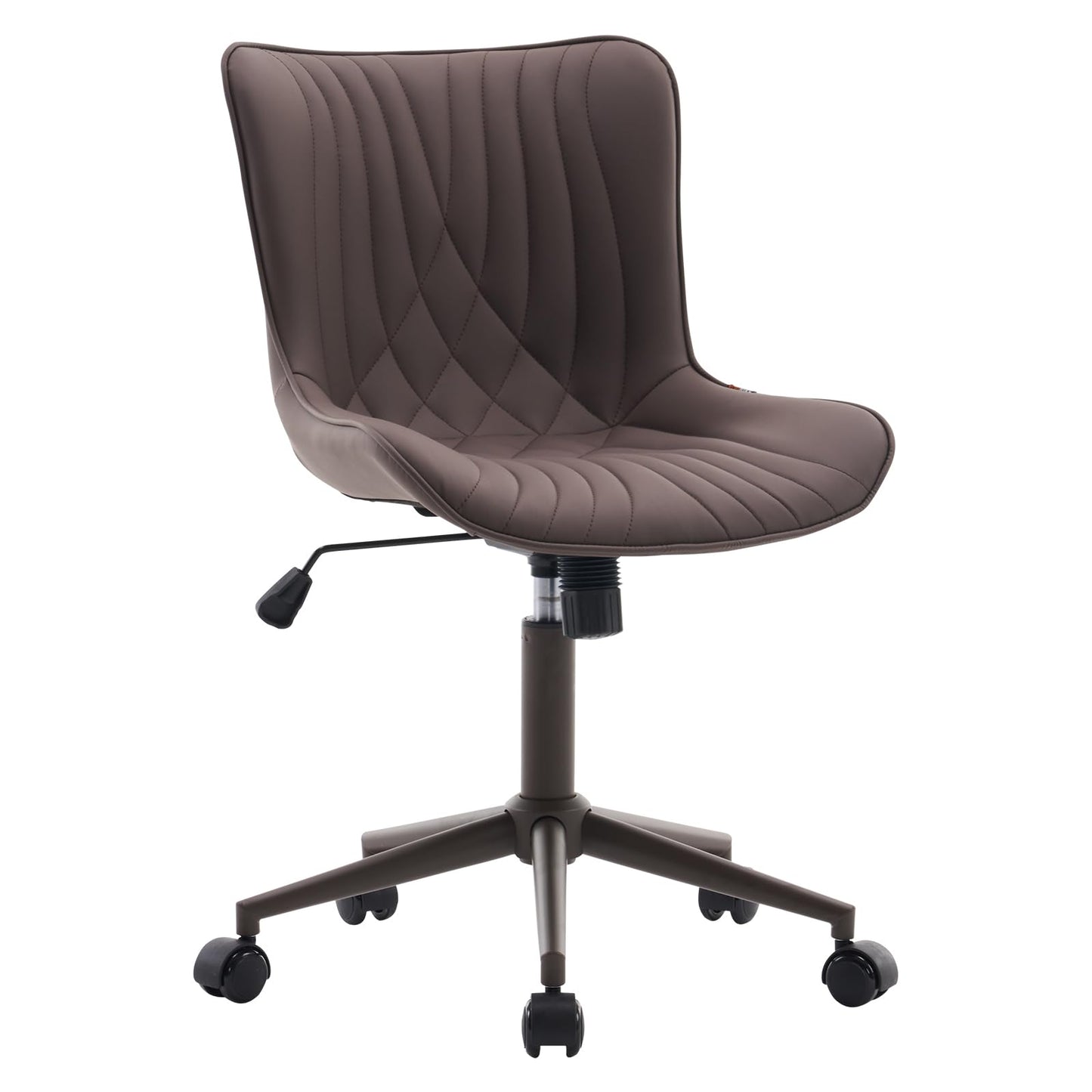 YOUTASTE All Cream Office Chair, Modern Armless Desk Chair with Back, Adjustable Swivel Rolling Faux Leather Task Chair with Wheels Metal Base for Home Office, Study, or Vanity