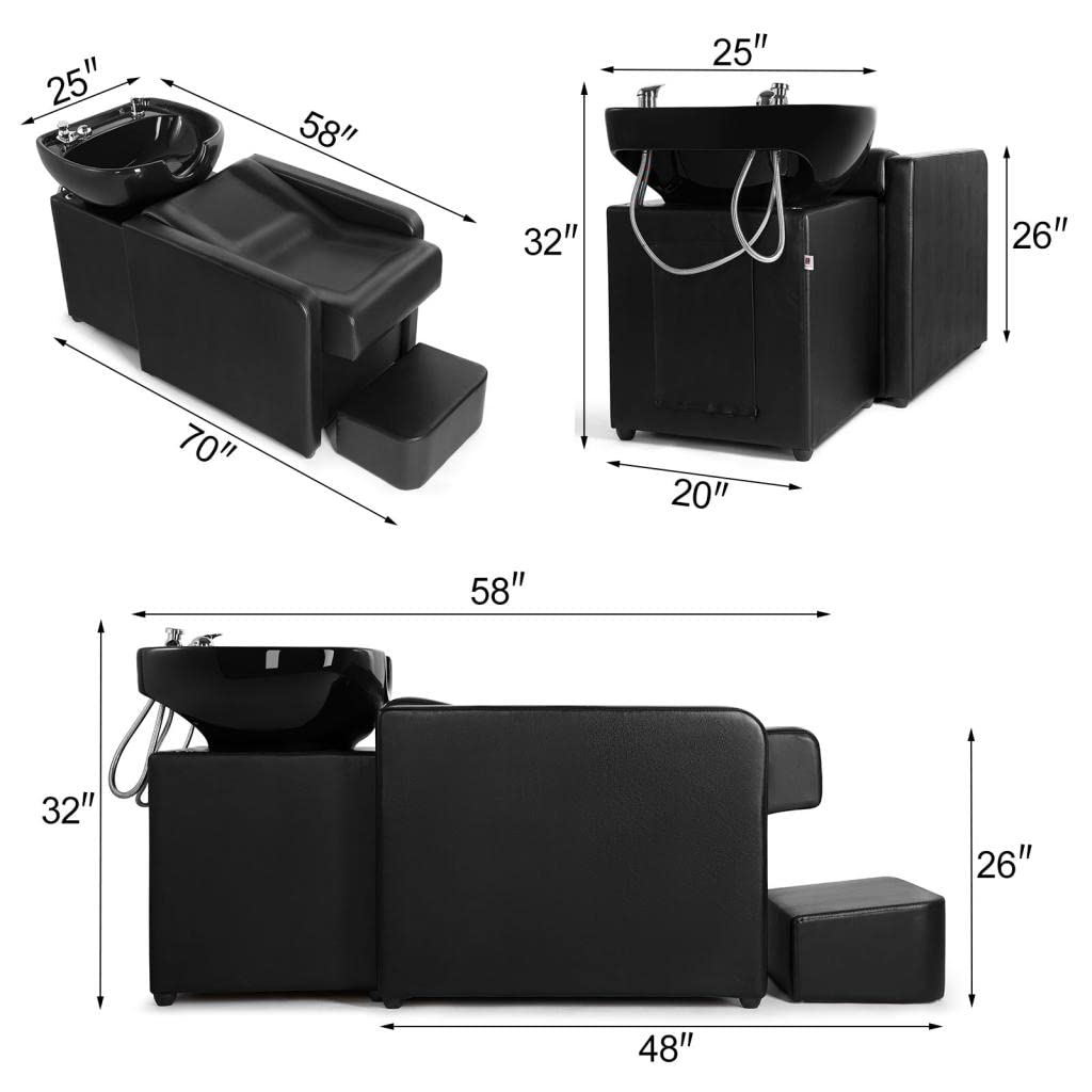 Artist hand 70" Shampoo Bowl Barber Backwash Chair Sink Chair with Foot Pedal, Headrest for Spa Beauty Salon