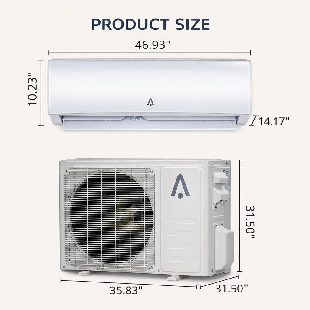 9,000 BTU Mini Split AC/Heating System, Mini Split Air Conditioners, 19 SEER2, Quiet Operation, 115V WIFI Enabled Energy Efficient Mini Split Unit, Installation Kits for Rooms Up to 450 Sq.ft