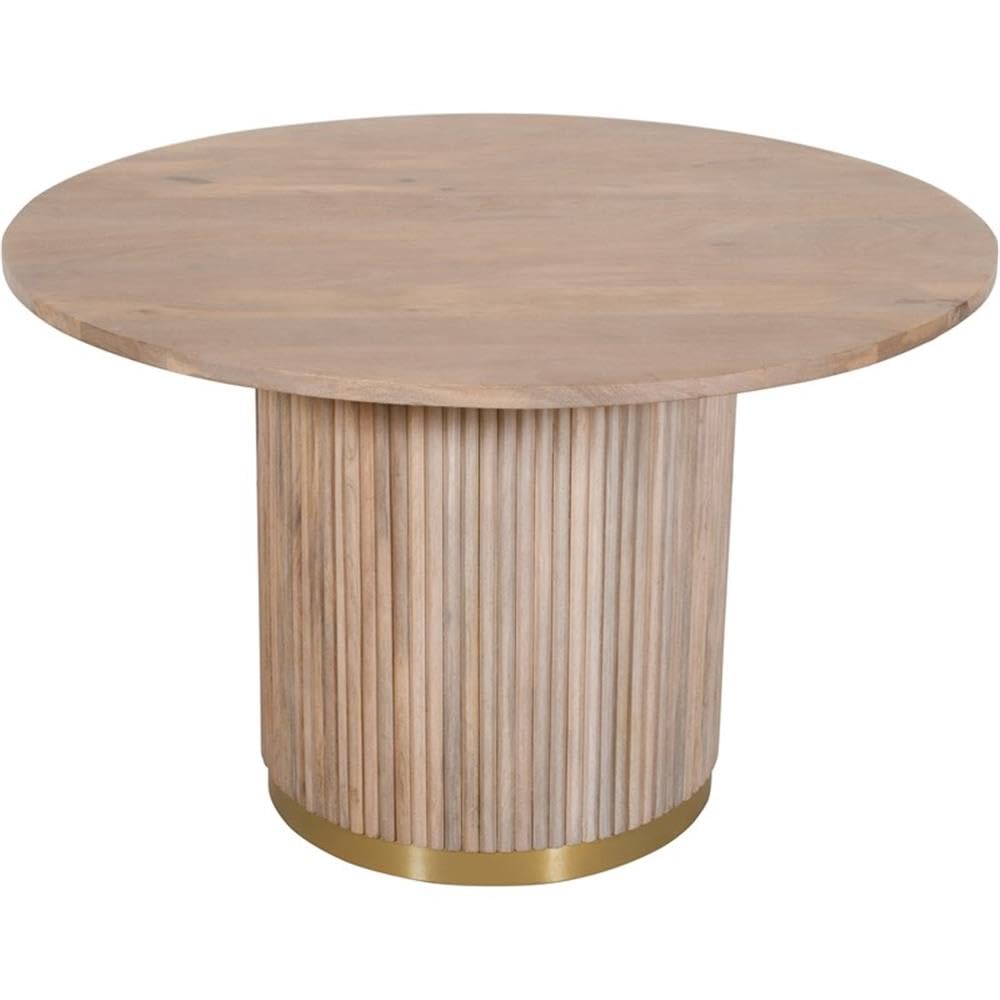 Meridian Furniture 876-T Oakhill Collection Modern | Contemporary Dining Table with White Oak Finish, Solid Mango Wood, Brushed Gold Base, Fluted Wood, 48" W x 48" D x 30" H, Natural