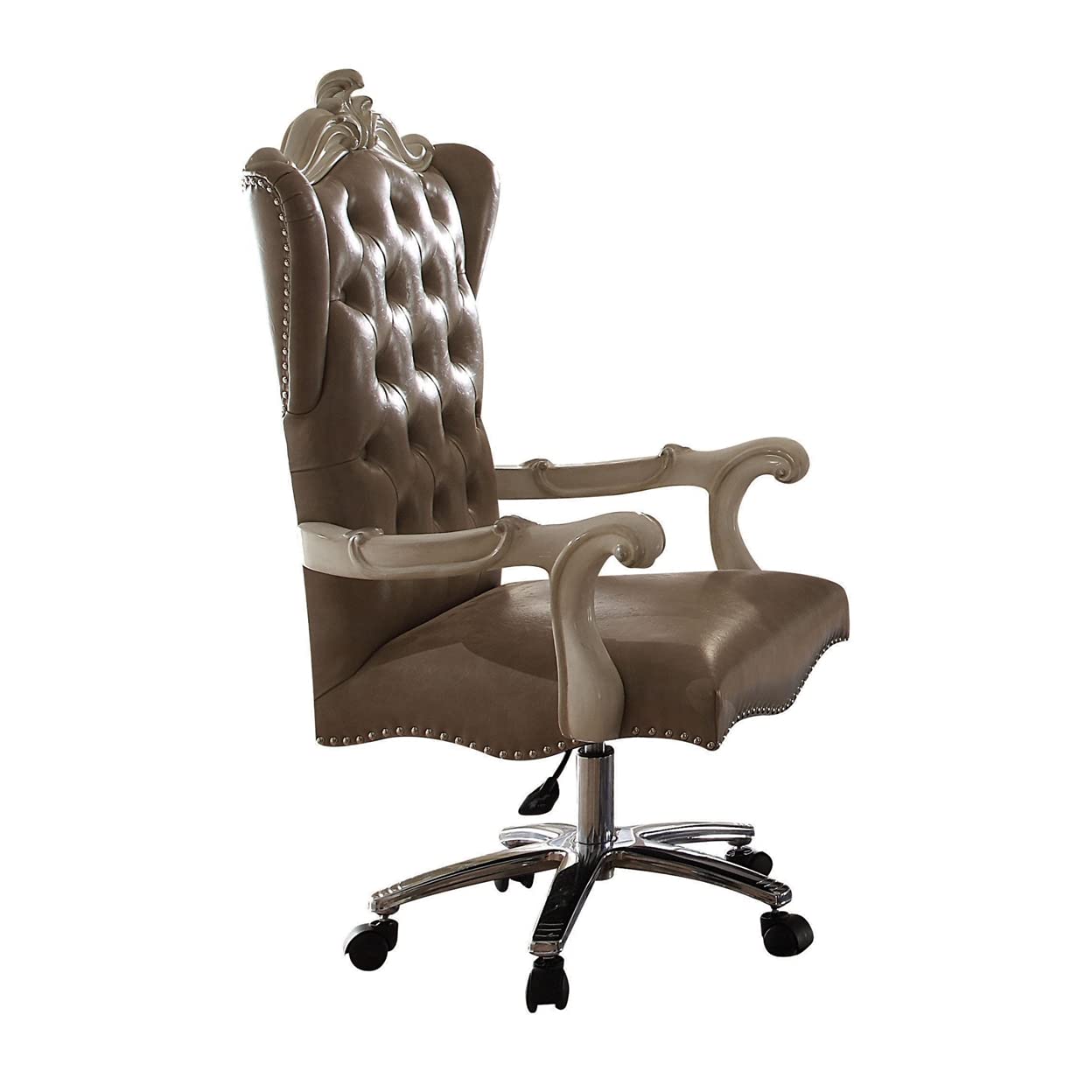 Acme Versailles Faux Leather Tufted Executive Chair in Gray and Bone White