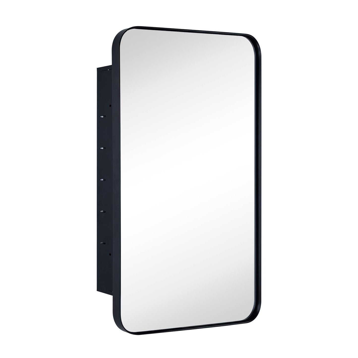 EGHOME Matt Black Rectangle Recessed Bathroom Medicine Cabinet with Mirror Stainless Steel Metal Framed Rounded Rectangular Bathroom Cabinet with Mirror 16.5x27.5''