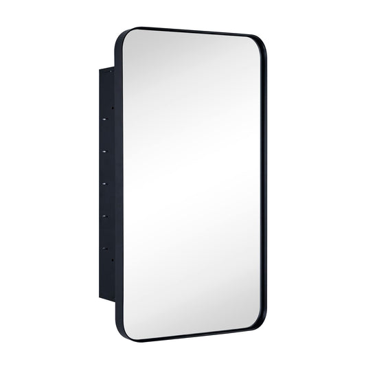 EGHOME Matt Black Rectangle Recessed Bathroom Medicine Cabinet with Mirror Stainless Steel Metal Framed Rounded Rectangular Bathroom Cabinet with Mirror 16.5x27.5''