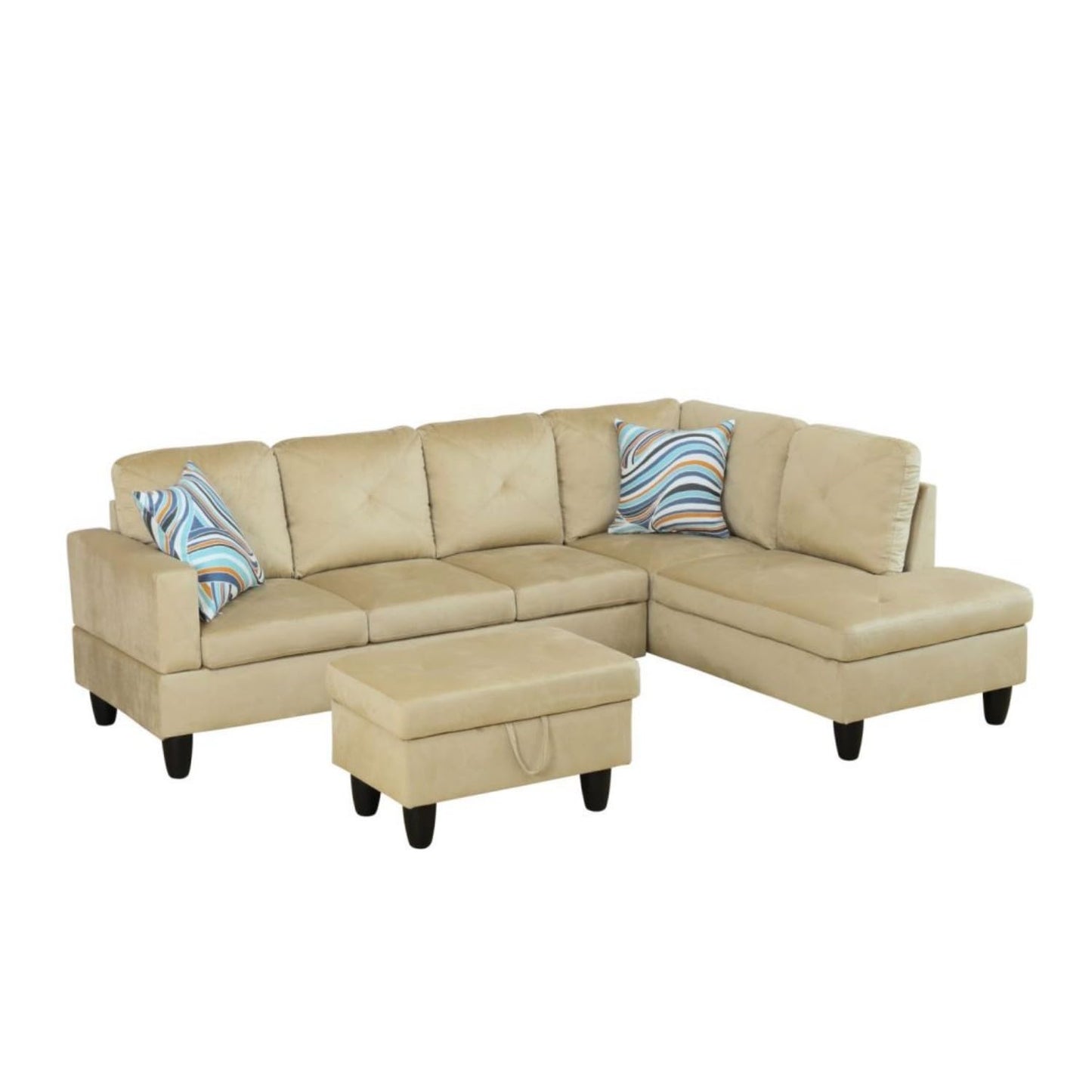 UOCFYK Beige L-Shaped 3-Piece Microfiber Sofa with Storage Ottoman Set, Sectional Couch Sofa Set for Living Room, Office, Small Space