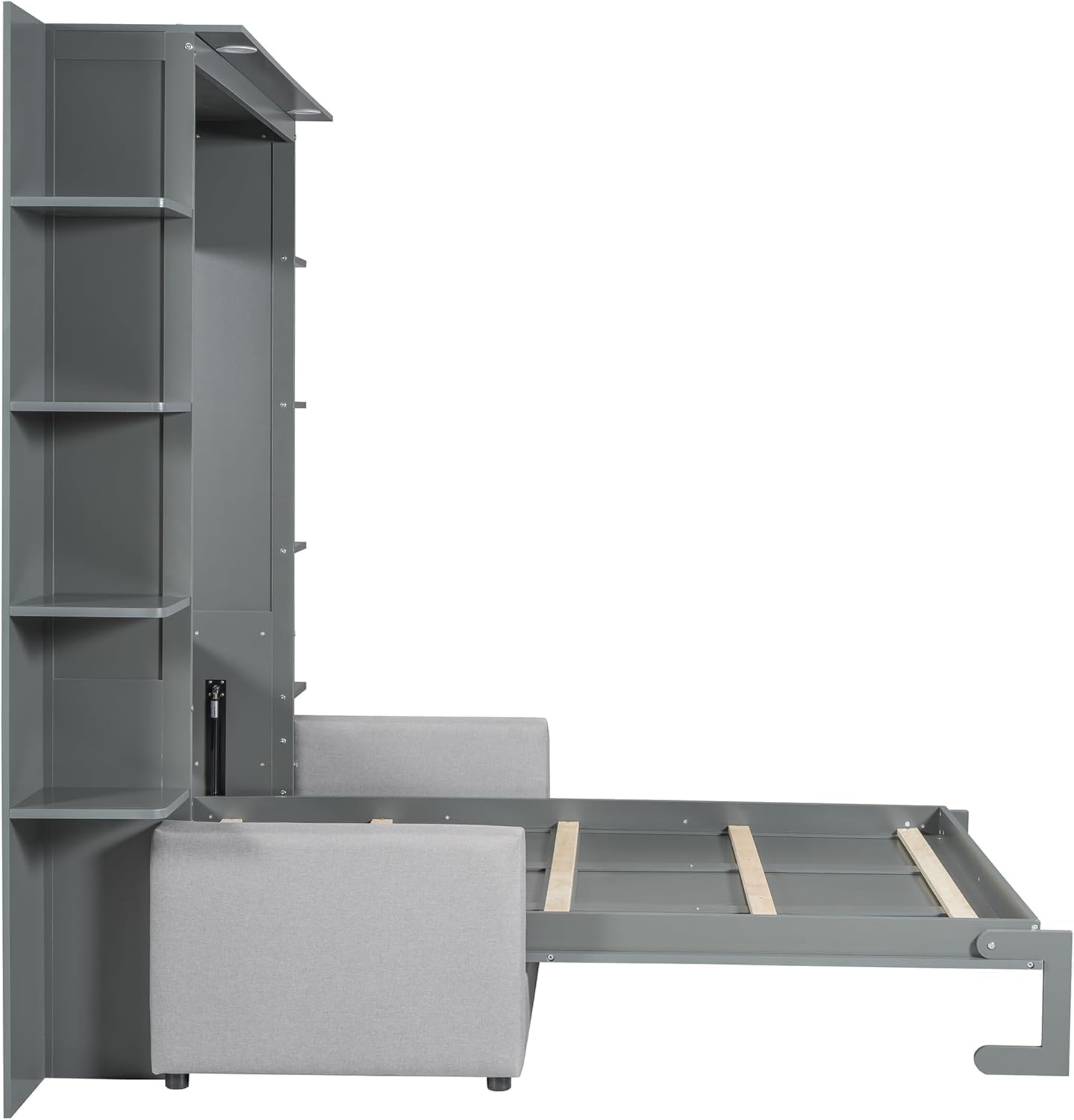 Queen Murphy Bed with Couch and Storage Shelves,Wood Murphy Wall Bed Cabinet with Storage Shelves and Sofa,Folding(Grey)