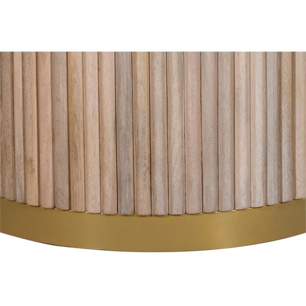 Meridian Furniture 876-T Oakhill Collection Modern | Contemporary Dining Table with White Oak Finish, Solid Mango Wood, Brushed Gold Base, Fluted Wood, 48" W x 48" D x 30" H, Natural