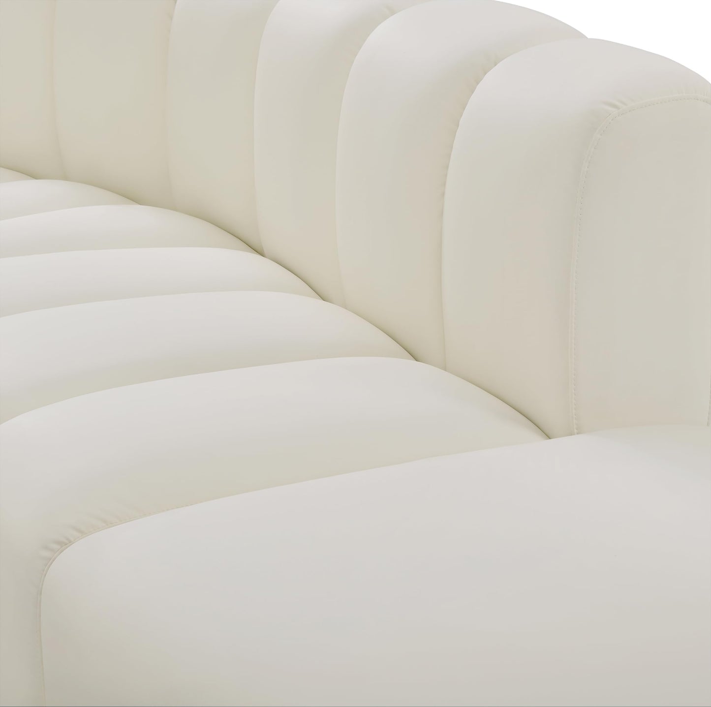 Meridian Furniture 101Cream-S3A Arc Collection Modern | Contemporary Modular Sofa with Soft Cream Vegan Leather, Deep Channel Tufting, Modular Design, 84" W x 39" D x 30" H, Cream