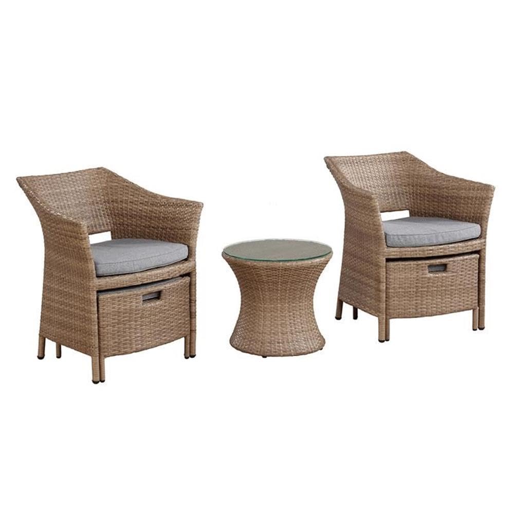 Kokoli All-Weather Patio Conversation Set with Set of 2 Durable Chairs with Cushioned Ottomans and 17 in. H Weather-Resistant Accent Table, Outdoor Furniture