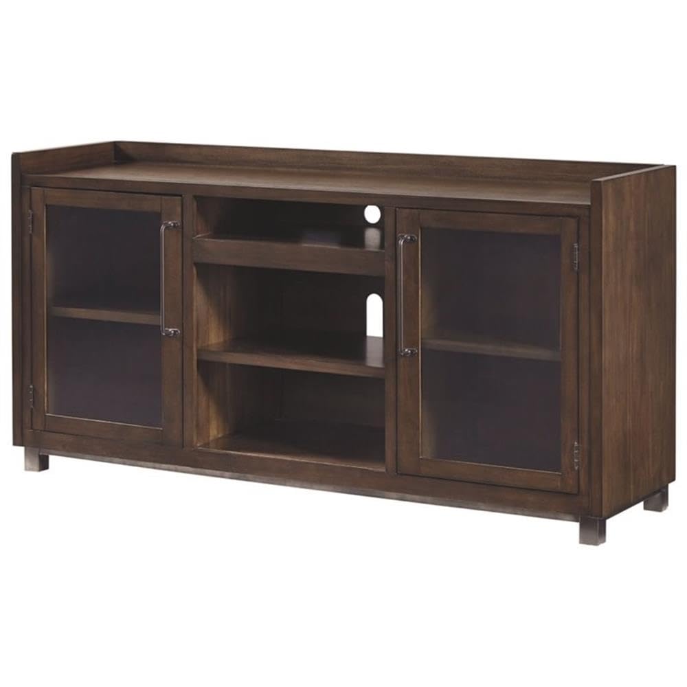 Signature Design by Ashley Starmore Urban TV Stand Fits TVs up to 68", 2 Glass Cabinets and Adjustable Shelves For Storage, Brown