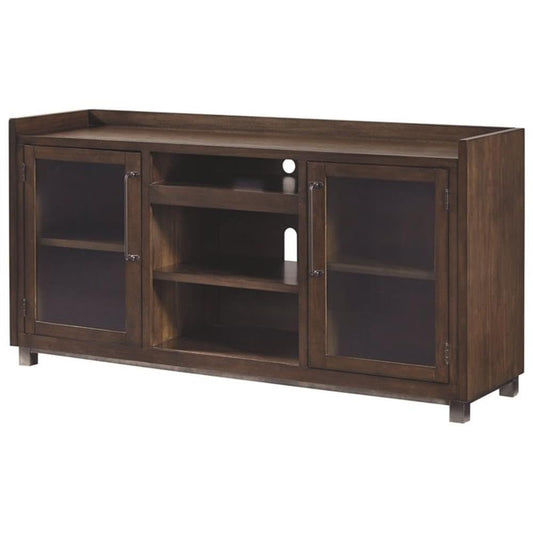 Signature Design by Ashley Starmore Urban TV Stand Fits TVs up to 68", 2 Glass Cabinets and Adjustable Shelves For Storage, Brown