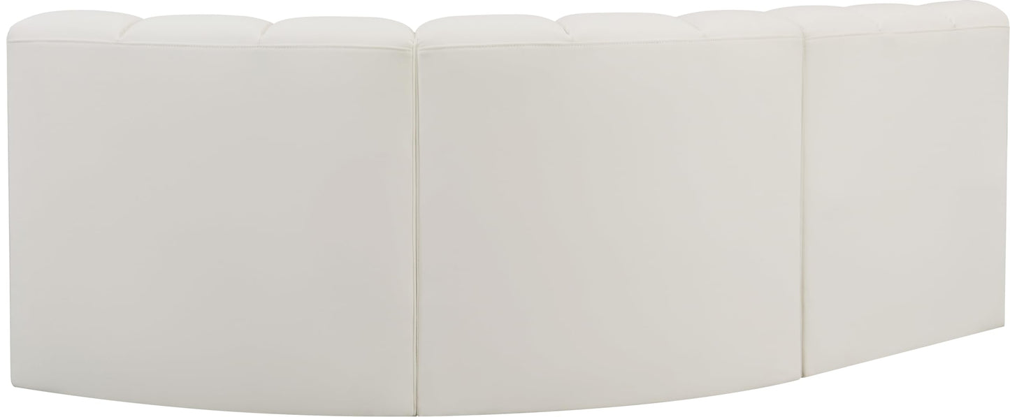 Meridian Furniture 101Cream-S3A Arc Collection Modern | Contemporary Modular Sofa with Soft Cream Vegan Leather, Deep Channel Tufting, Modular Design, 84" W x 39" D x 30" H, Cream
