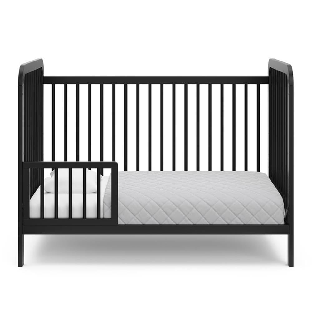 Pemberly Row 3-in-1 Convertible Crib, 53.8" Pine Wood, Black Finish, Adjustable Mattress Base, GREENGUARD Gold Certified, Modern Design Baby Crib to Toddler Bed and Daybed for Nursery Use