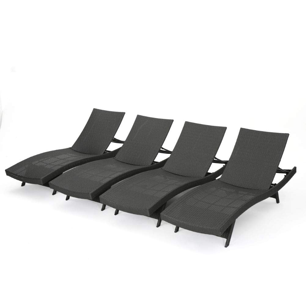 Christopher Knight Home Salem Outdoor Wicker Chaise Lounge Set, 4-Pcs Set, Grey