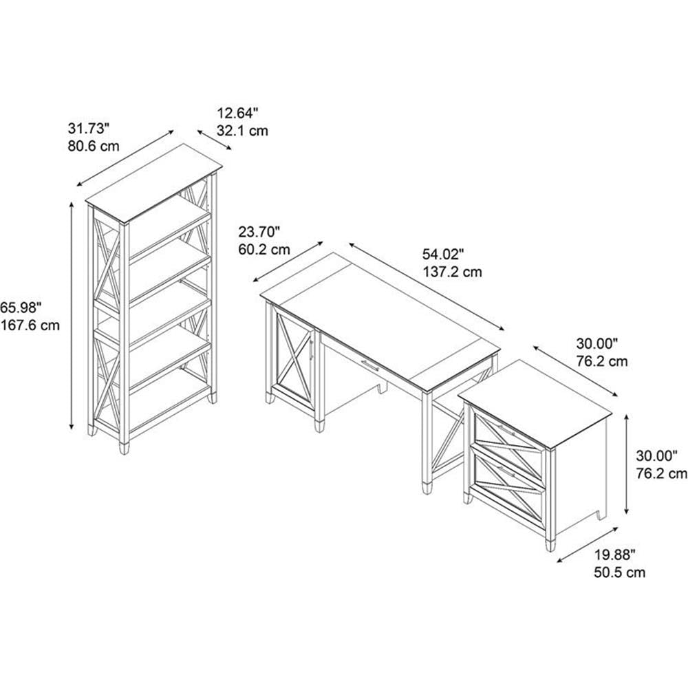 Bush Home Key West 54W Computer Desk with 2 Drawer Lateral File Cabinet and 5 Shelf Bookcase in Bing Cherry