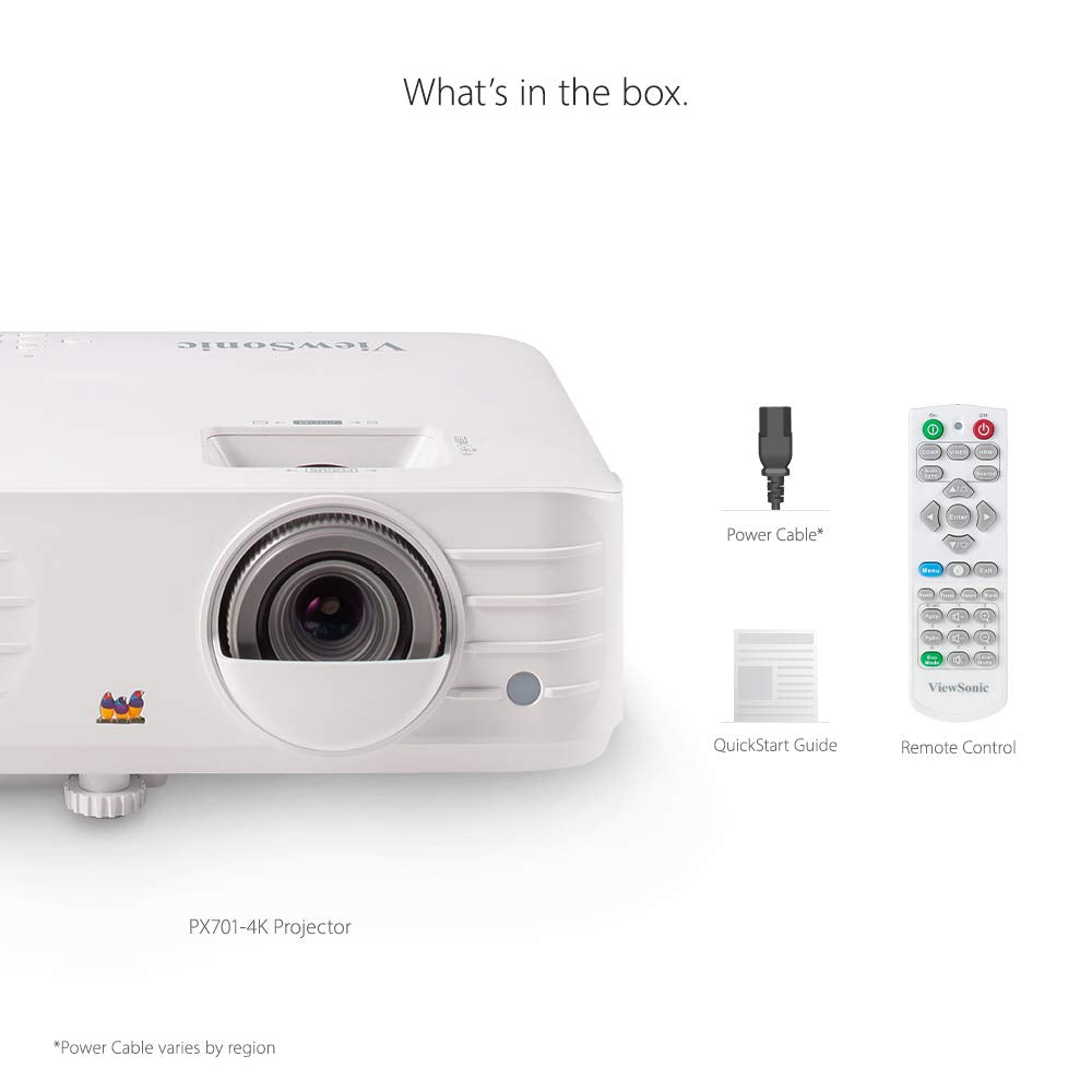 ViewSonic PX701-4K 3200 Lumens 4K Projector, 240Hz and HDR Support for Smooth Home Entertainment, 1.1x Optical Zoom, Auto V-Keystone, and H/V Keystone for Flexible Setup, and Dual HDMI Inputs