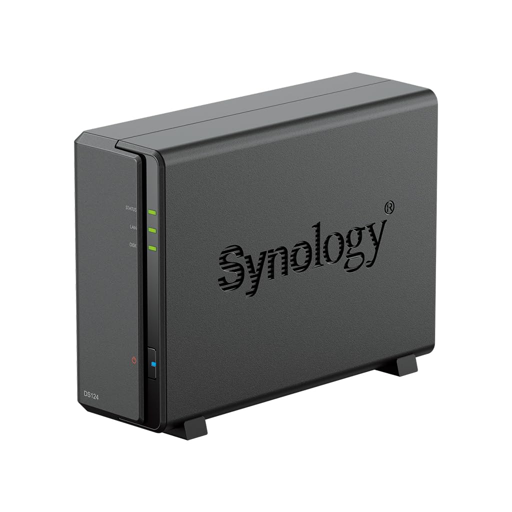 Synology DiskStation DS124 NAS Server with RTD1619B 4-Core 1.7GHz CPU, 1GB Memory, 10TB HDD Storage, 1 x 1GbE LAN Port, DSM Operating System