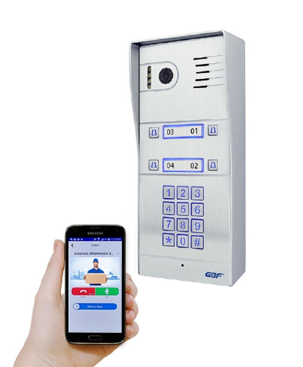 GBF Smart Full IP Video Door Station/Smart Video Intercom System for 4 Unit Apartment (GBF-PL963PM4U-POE)- 1080P Camera, Built in POE, Control Two Locks remotely, Smart Keypad