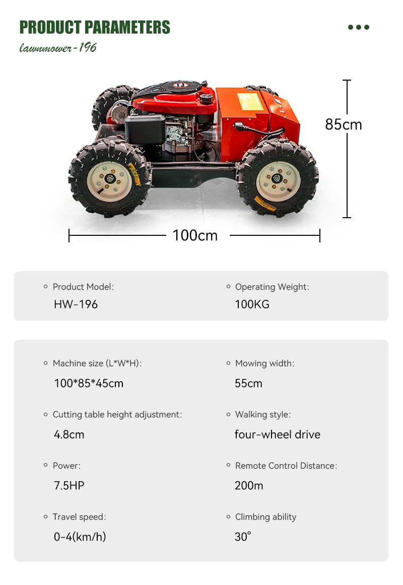 Remote Control Lawn Mower, Hybrid Four-Wheel Drive Flexible Maneuverable