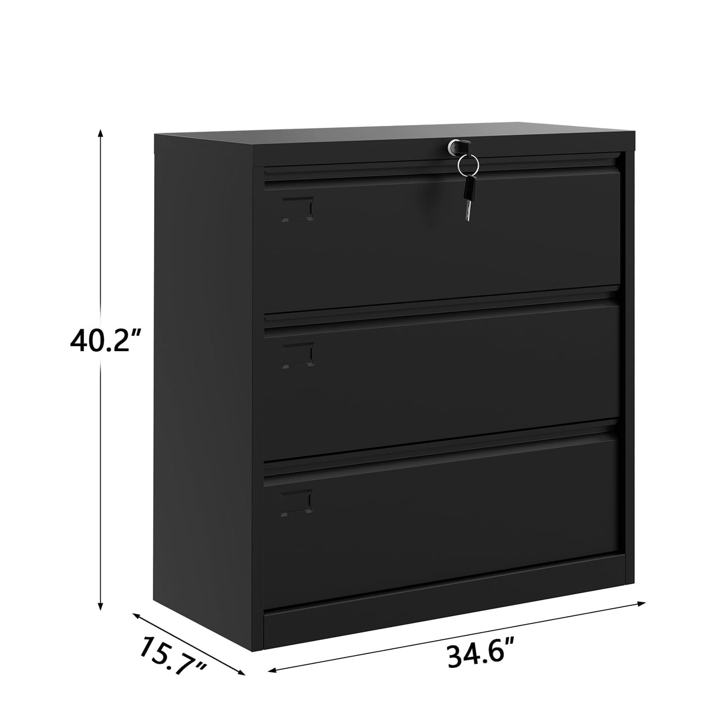 Garvee 3-Drawer Lateral File Cabinet with Lock – Letter/Legal/A4 Size Filing Cabinet, Heavy-Duty Steel Office Storage with Smooth-Gliding Drawers, Black Home Office File Organizer