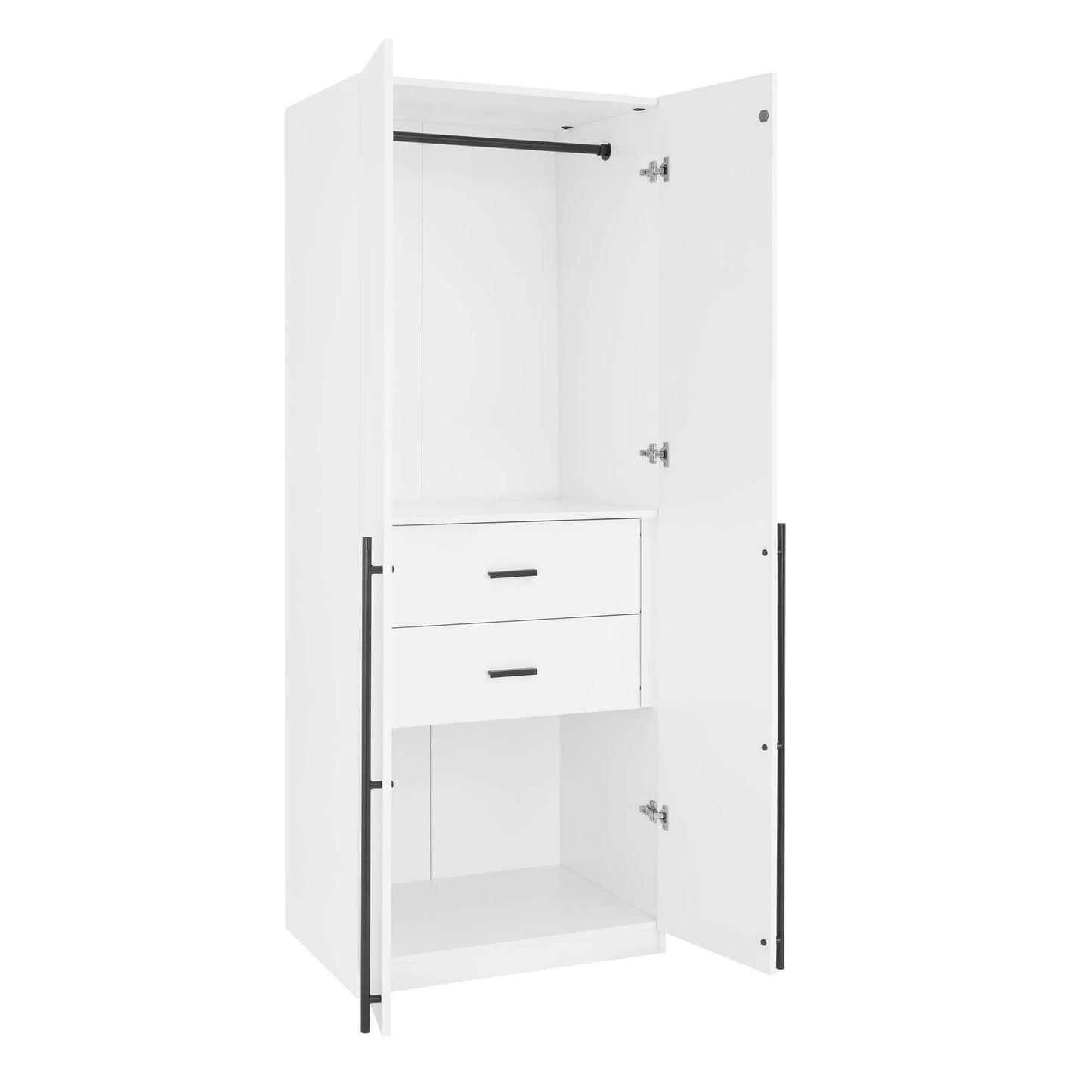 Manhattan Comfort Lee Modern Freestanding Closet 2.0 | Space-Saving Design with 1 Hanging Rod, 1 Shelf & 2 Drawers | Soft Close Hinges | No Tool Assembly Storage Cabinet, White