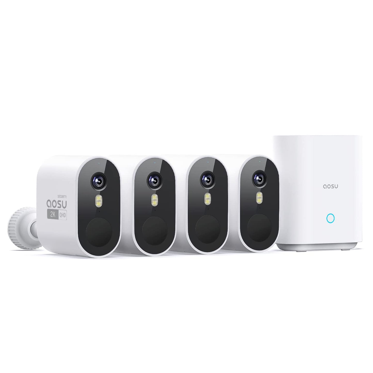 aosu Security Cameras Outdoor Wireless, 4-Cam-Kit, 166° Ultra-Wide-Angle, Battery Powered, No Subscription Required, Home Security Cameras System with 2K Color Night Vision, Spotlight, Motion Alert