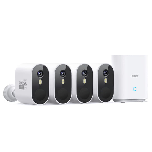 aosu Security Cameras Outdoor Wireless, 4-Cam-Kit, 166° Ultra-Wide-Angle, Battery Powered, No Subscription Required, Home Security Cameras System with 2K Color Night Vision, Spotlight, Motion Alert