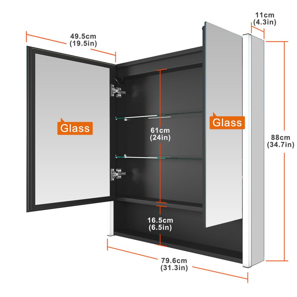 KWW LED Lighted Bathroom Medicine Cabinet with Sockets & USBs, Defogger, Dimmable, 3 Color Light Makeup Mirror, Easy to Install, Wall Mounted Cabinet (2 door-31 * 34)