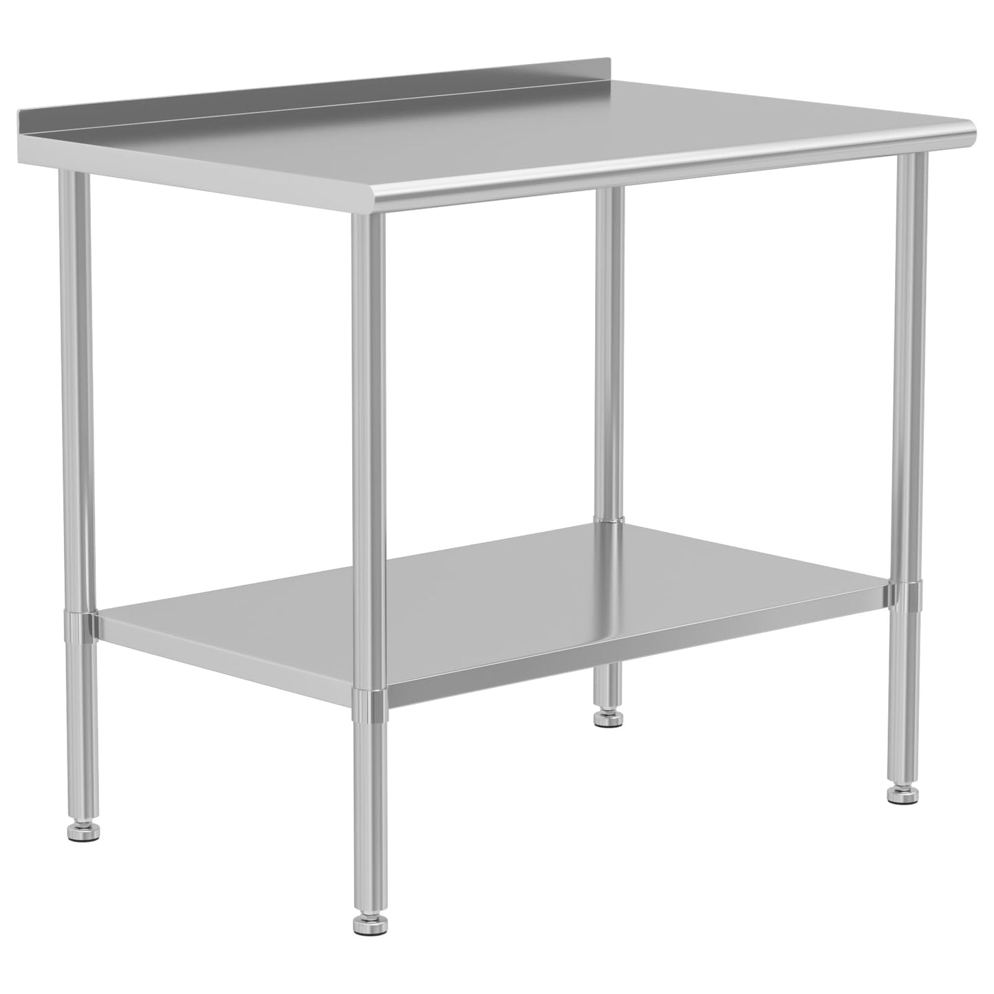 HOCCOT All Stainless Steel Work Table Heavy Duty Prep Table 30x48 Inch with Stainless Steel Undershelf Backsplash Replaceable Feet(Without Caster) Commercial Workstation for Restaurant Kitchen Outdoor
