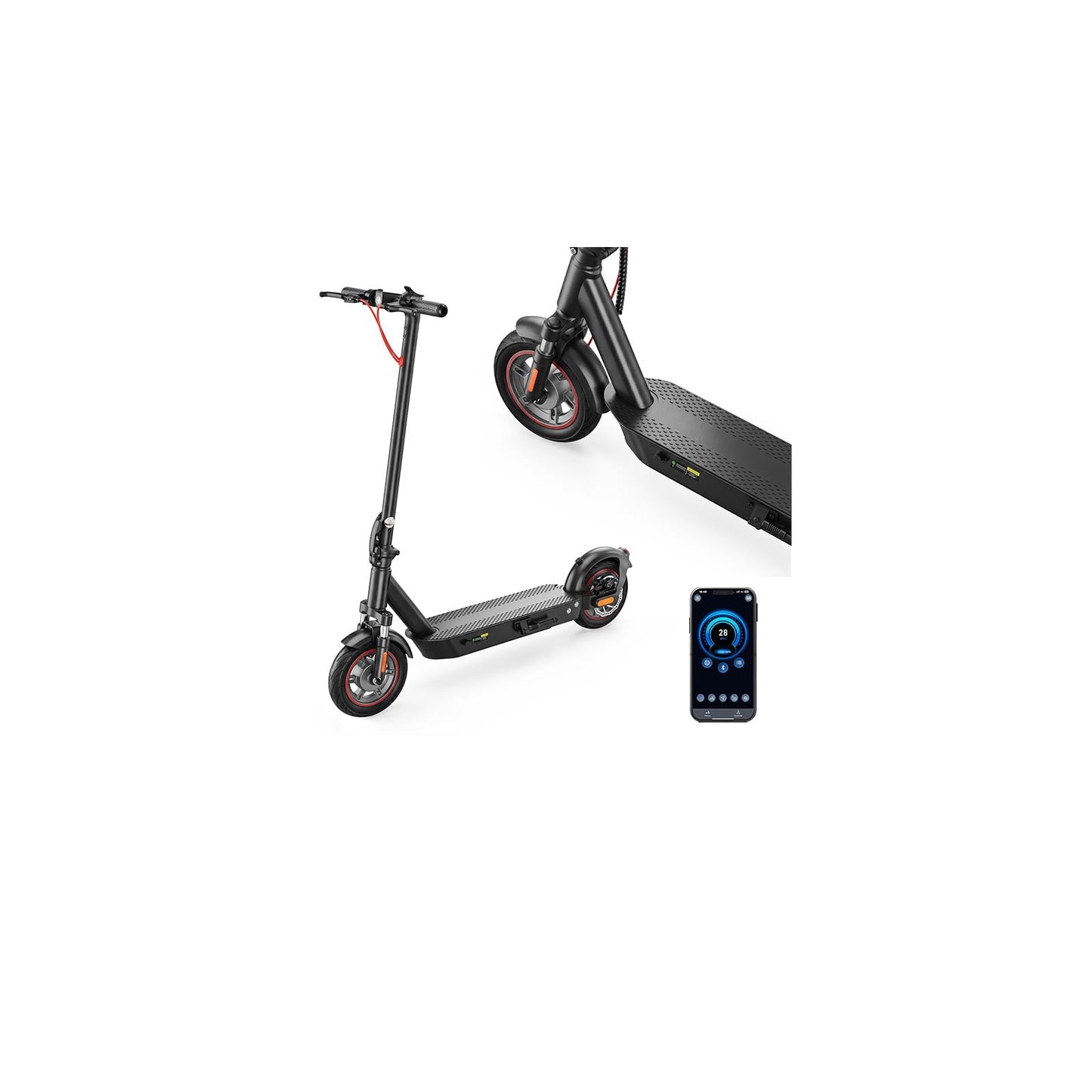 HopCycle Electric Scooters - Electric Scooter Adults, 1200W/1000W/500W Motor, 28/25/21/18 MPH Top Speed, 10''/8.5'' Tires, 28/25/23/21Miles, APP Control E Scooter for Teens Standard Black