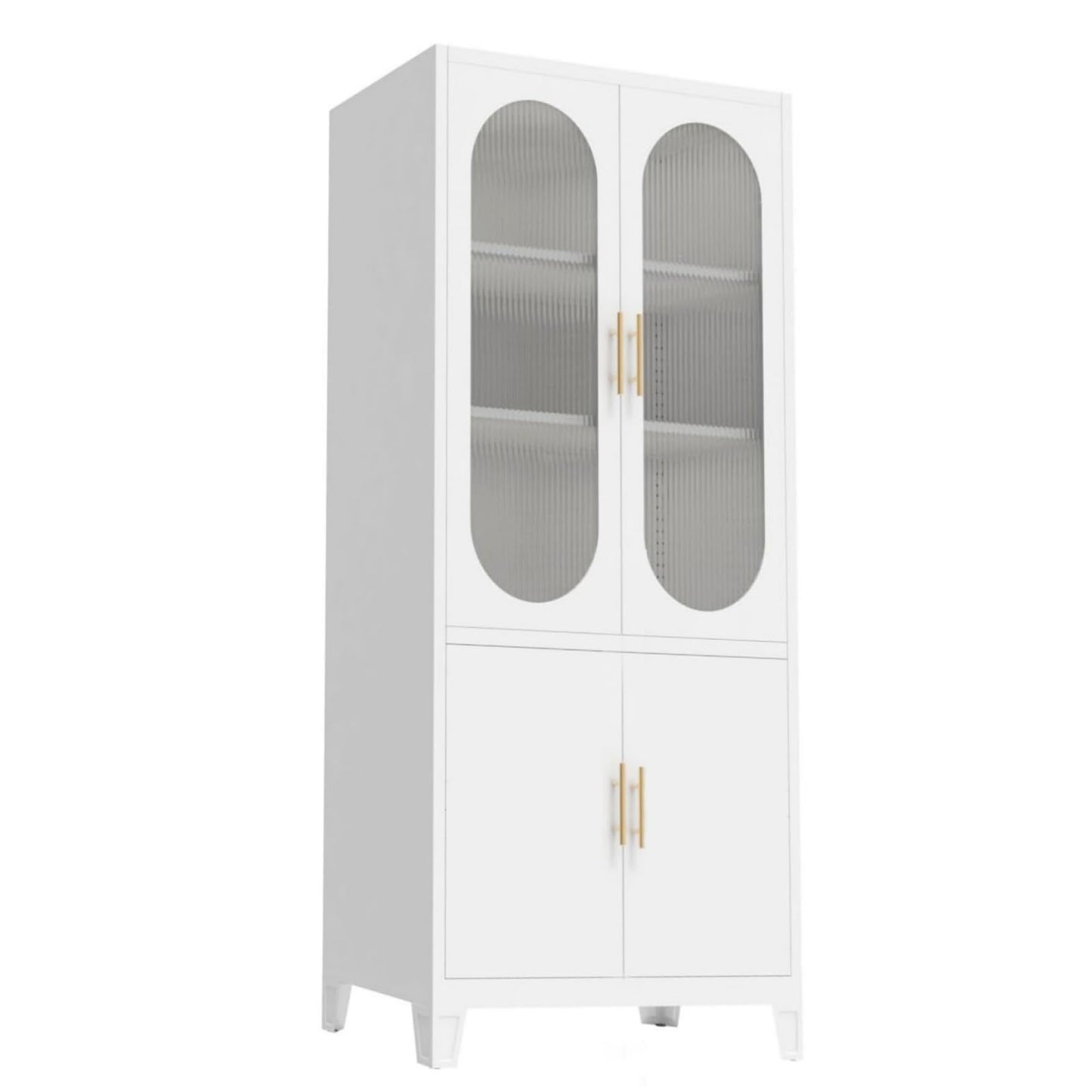 GarveeHome 70 Inch Tall White Pantry Cabinet for Small Spaces – Freestanding Kitchen Storage Cupboard with Frosted Glass Doors & Customizable Interior, Fits Bathroom, Dining or Home Office