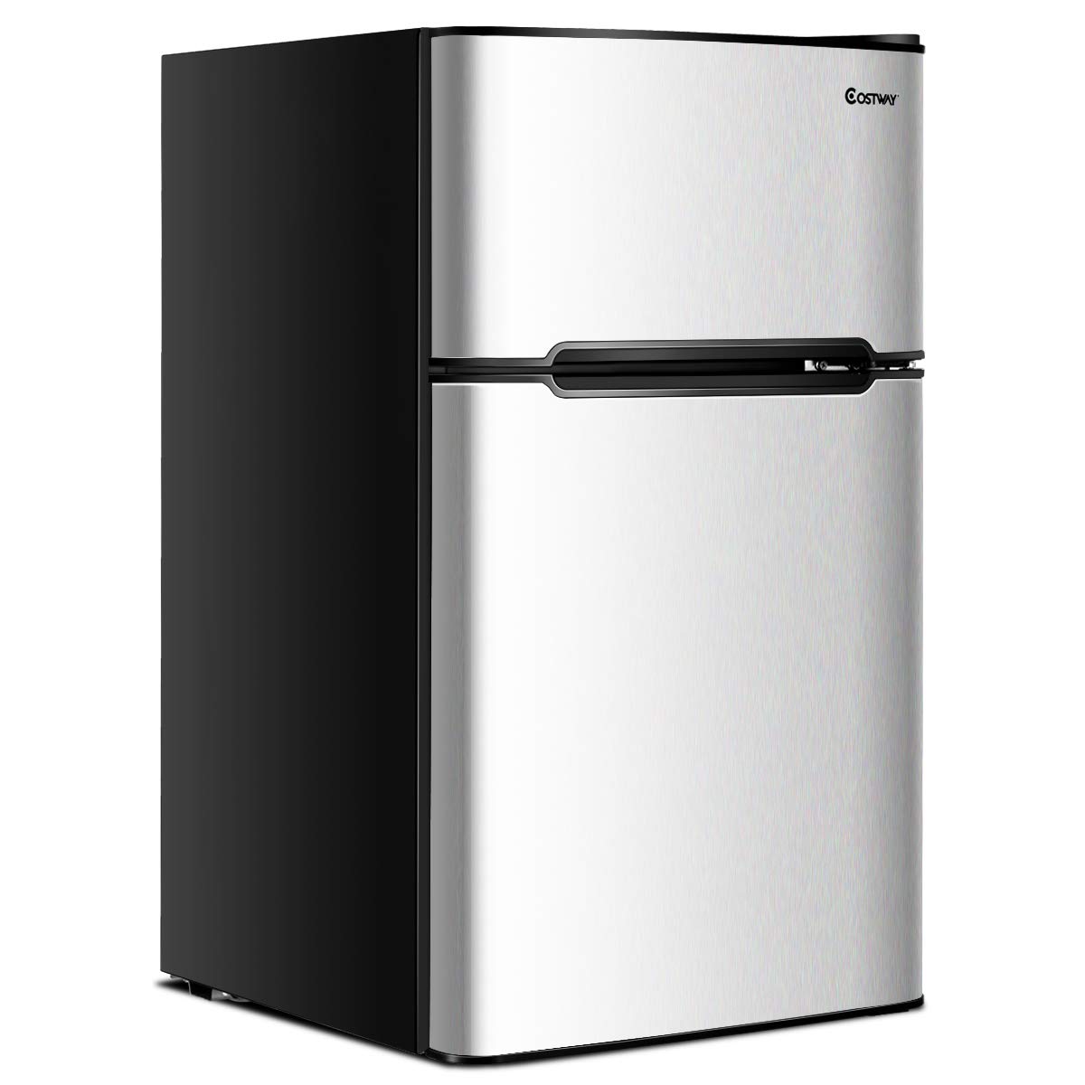 COSTWAY Mini Fridge with Freezer, 3.2 Cu.ft. 2-Door Mini Freezer Cooler Fridge w/ Reversible Door, Removable Glass Shelves, Mechanical Control, Small Refrigerator for Bedroom, Dorm, Office (Grey)