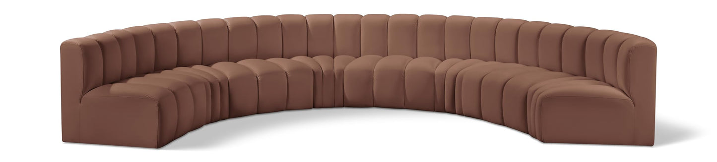 Meridian Furniture 101Cognac-S8B Arc Collection Modern | Contemporary Modular Sofa with Soft Cognac Vegan Leather, Deep Channel Tufting, Modular Design, 162" W x 83" D x 30" H, Cognac