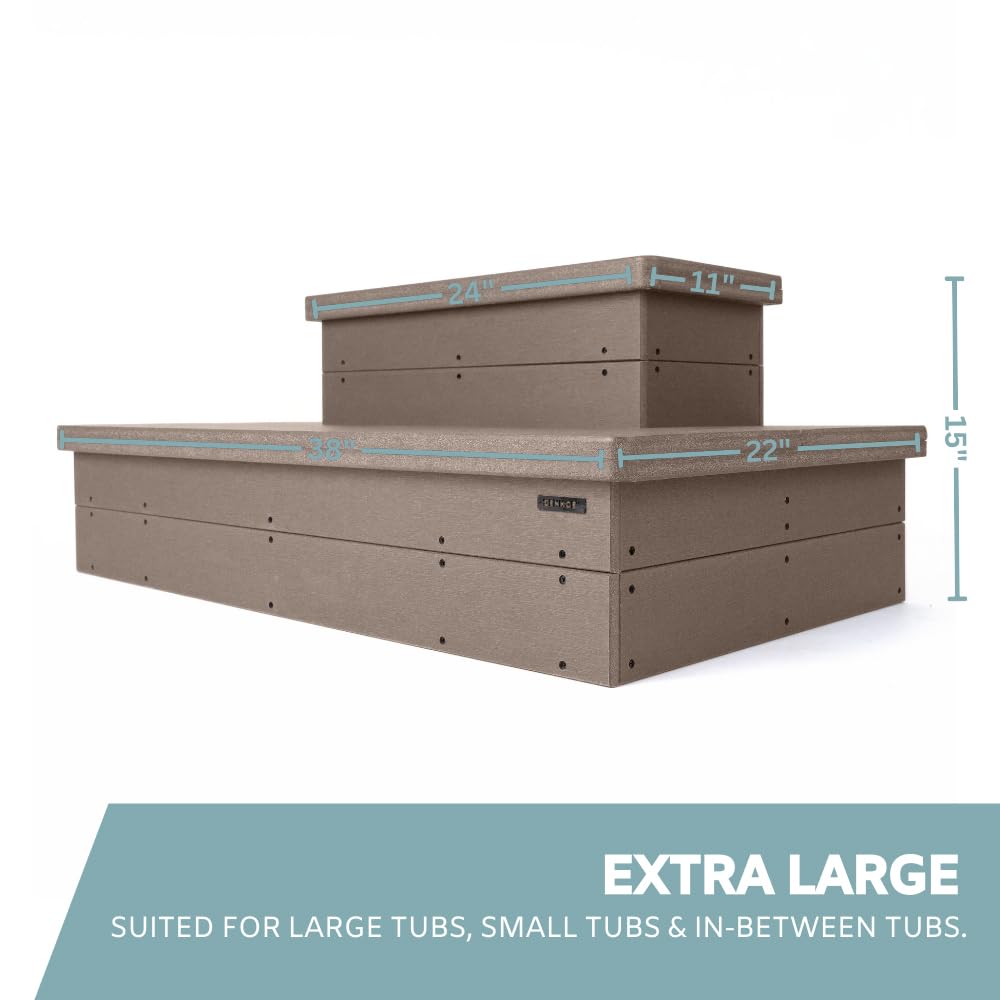 DENKOE Heavy Duty Hot Tub Steps with Storage - Waterproof, Non-Slip & No Maintenance - Large 700LBS Capacity - Multi Angle Access - Ideal for Spa Steps, Hot Tub Stairs - Brown Spa Step for Outdoor