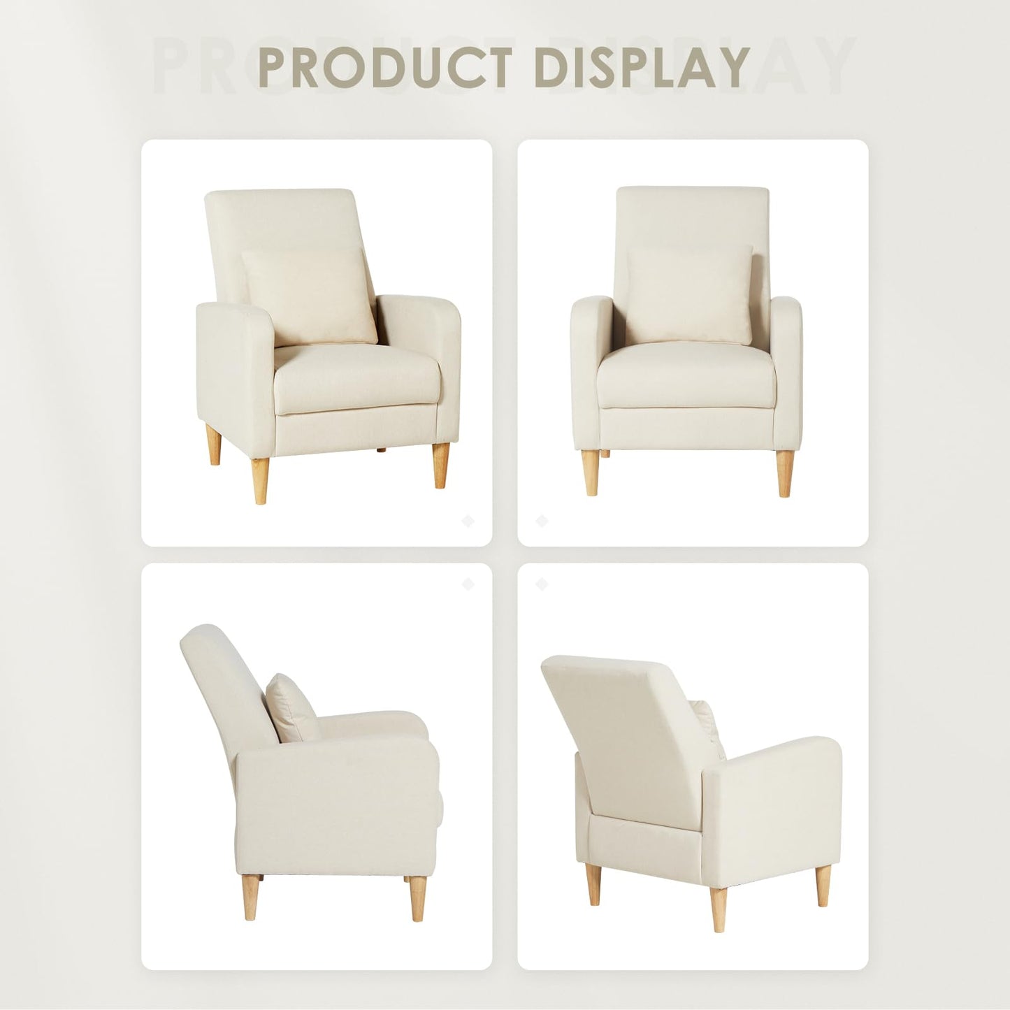 COLAMY Upholstered Sherpa Accent Living Room Chairs Set of 2, Fabric Arm Chair Reading Side Chair, Single Sofa with Back Pillow and Wood Legs,Cream