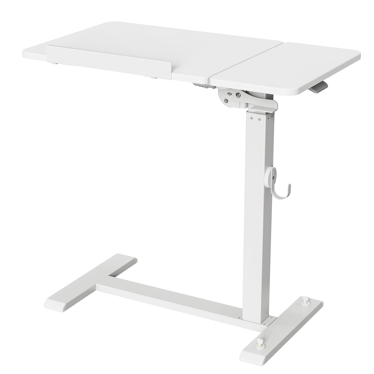 ETHU Foldable Overbed Table with Wheels, Rolling Laptop Standing Desk with Height Adjustable 26.77”-42.51” & Tilting Desktop, Mobile Work Desk for Bedside, Sofa and Home Office Use, White
