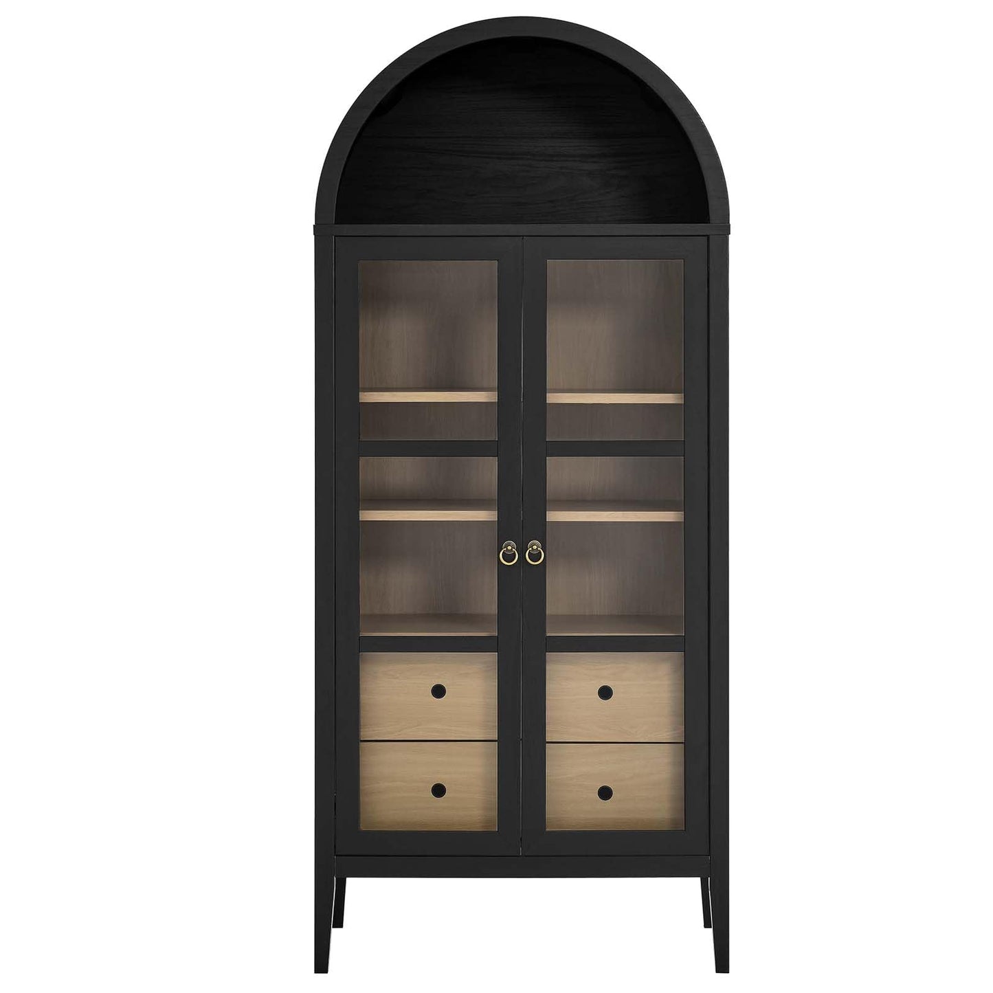 Modway Nolan Modern Farmhouse 71 Inch Tall Arched Storage Display Cabinet in Black Oak