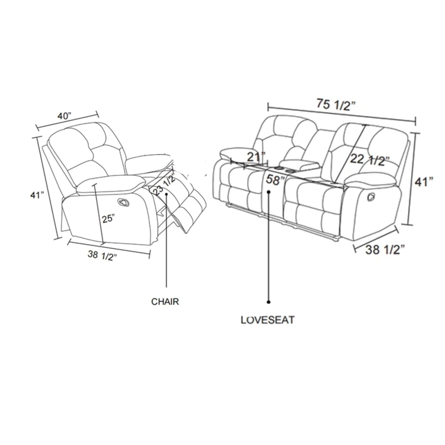 Trygoal Leather Recliner Sofa Set, Living Room Furniture Set, Adjustable Backrest Reclining Loveseat Sofa with Storage Console & Cup Holders, Manual Recliner Chair for House, Home Theater, Brown