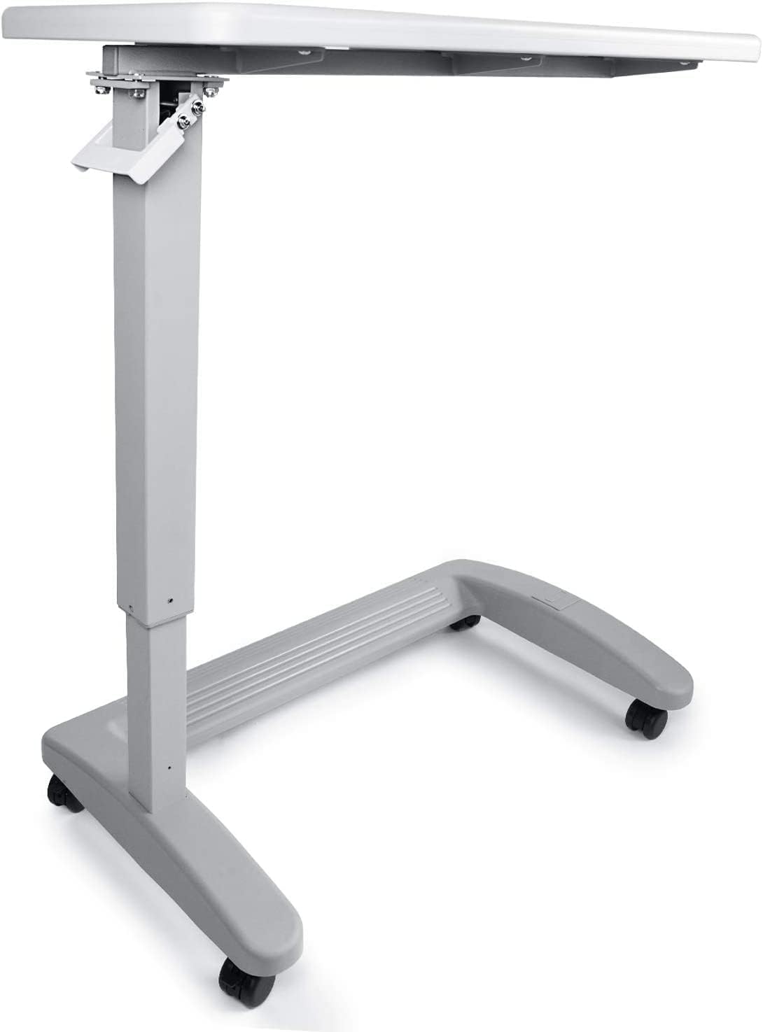 Vaunn Medical Pneumatic Adjustable Overbed Exam Bedside Table with Wheels (Hospital and Home Use), New Tabletop, Light Gray