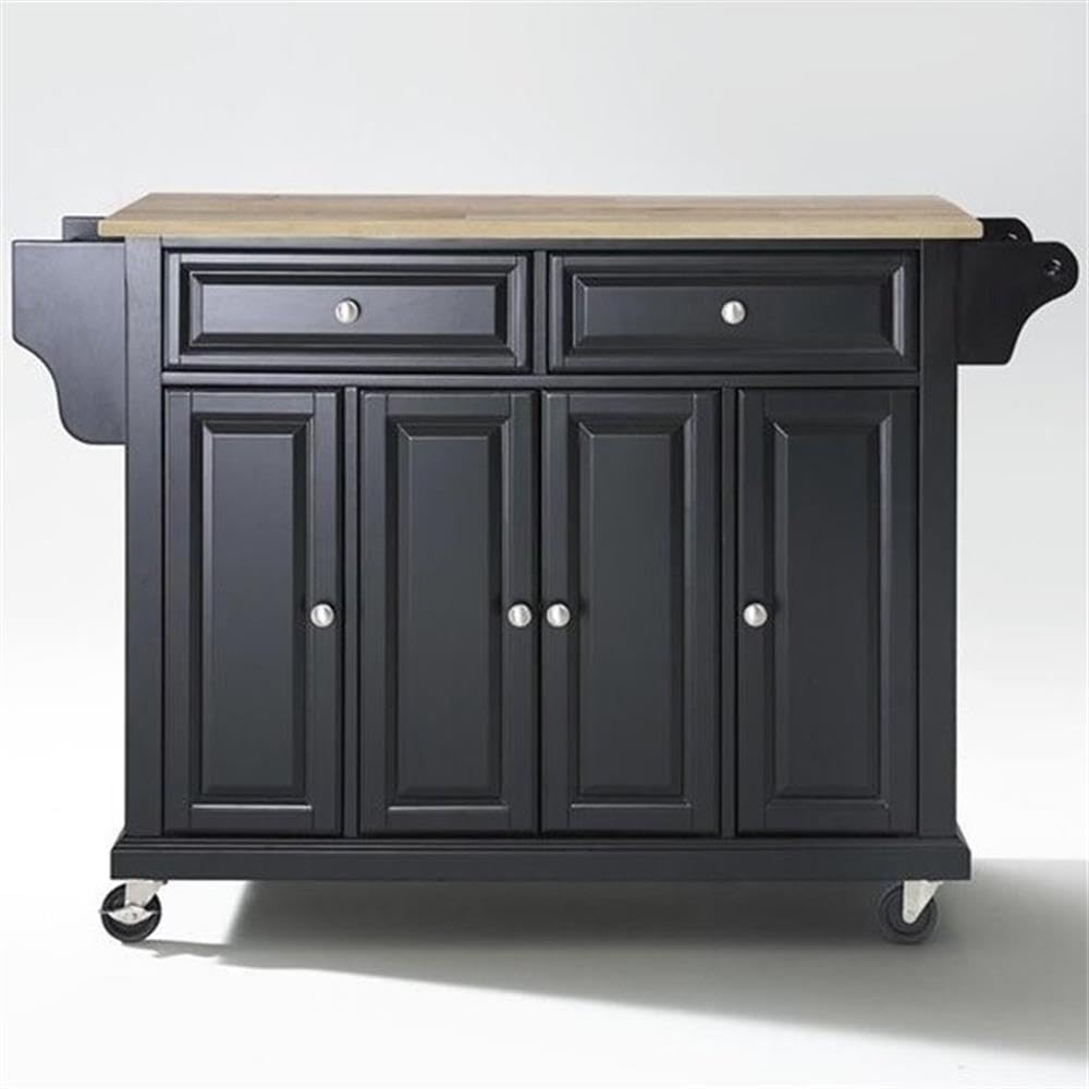 Crosley Furniture Full Size Wood Top Rolling Kitchen Island Storage Cart, Microwave Stand, Spice Rack, Black