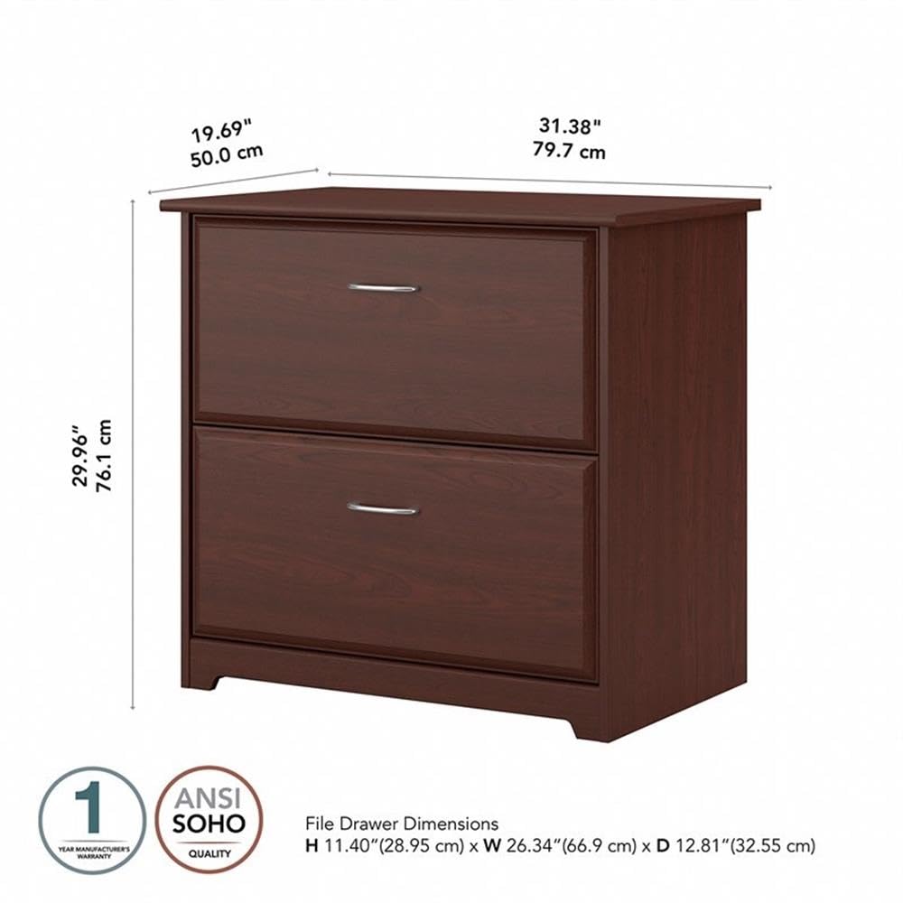 Bush Home Cabot 2 Drawer Lateral File Cabinet in Harvest Cherry, Home Office Chest for Letter, Legal, and A4-size Document Storage