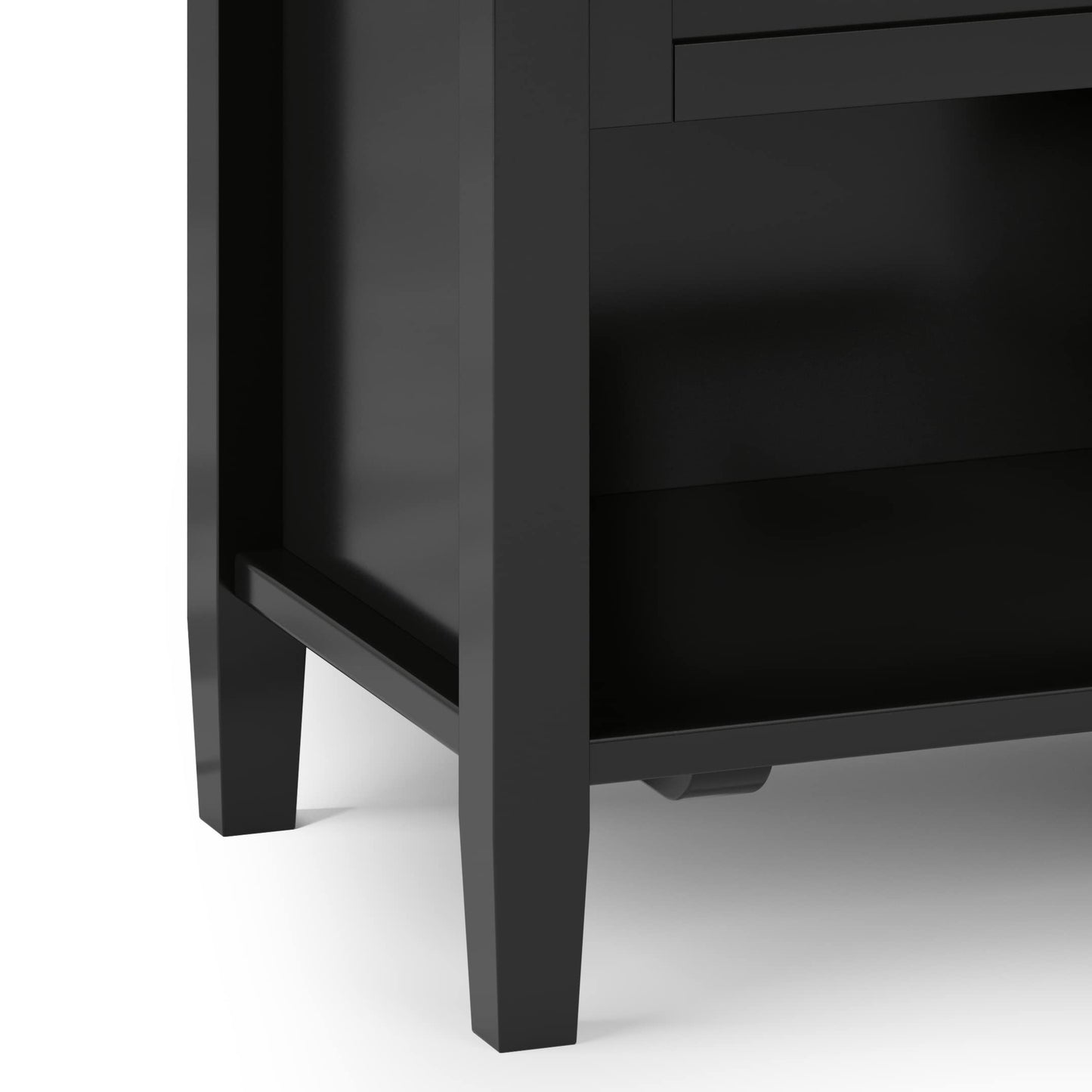SIMPLIHOME Warm Shaker Bedside Table - 24 inch Wide Solid Wood Nightstand in Black, Transitional Bedroom Side or End Table with 2 Drawers, Open Shelf Storage and Bronze Hardware