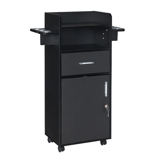 JHshop Black Beauty Salon Storage Trolley Cart, Hair Salon Stations Cabinet for Stylist with 6 Tool Holders Equipment with Rolling Wheels, Drawer Barber Salon Furniture