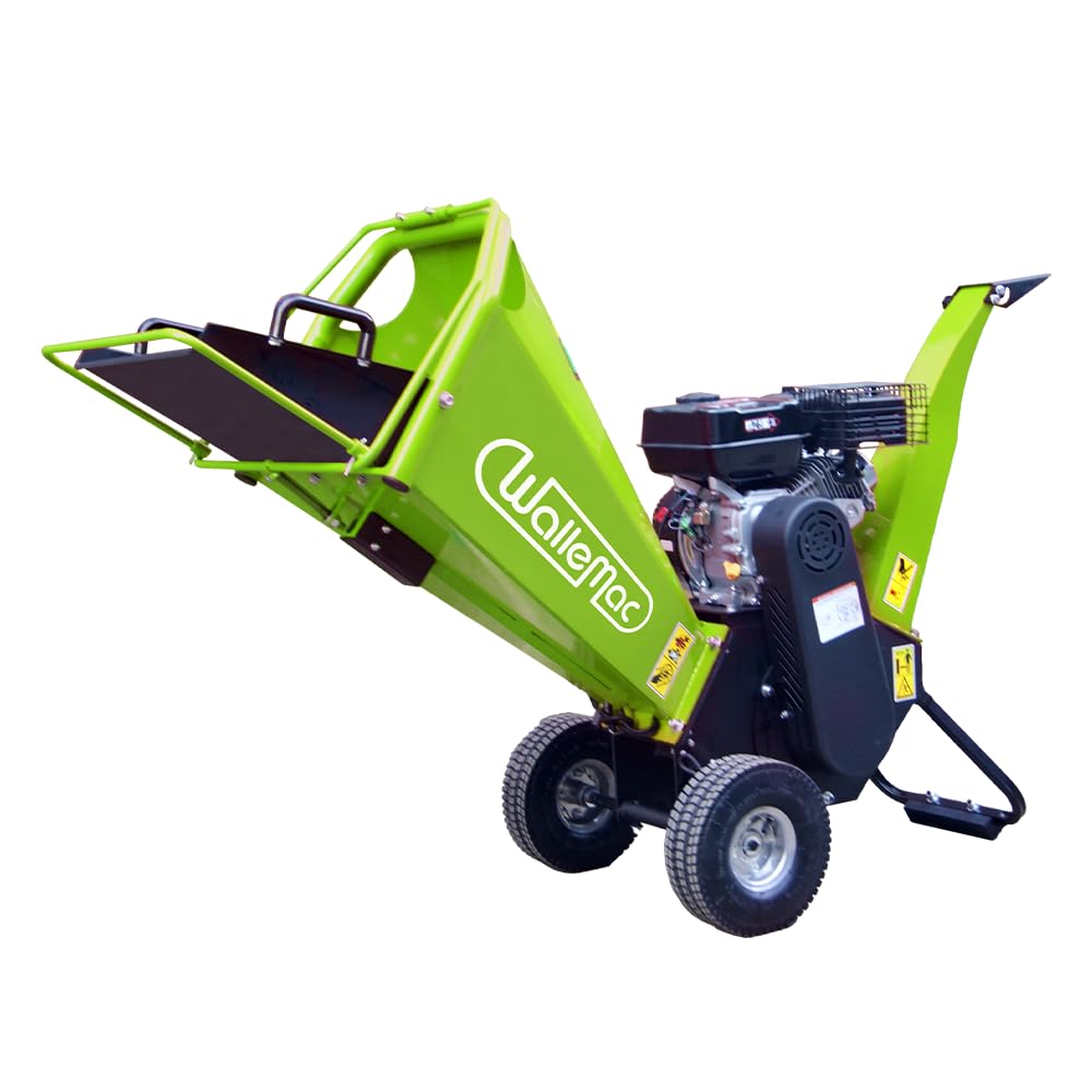 Wallemac 4” inch 208CC 6.5HP Gas Powered Wood Chipper Shredder Mulcher Heavy Duty Leaf Branch Chipper B&S Engine EPA Certified with Emergency Stop Button