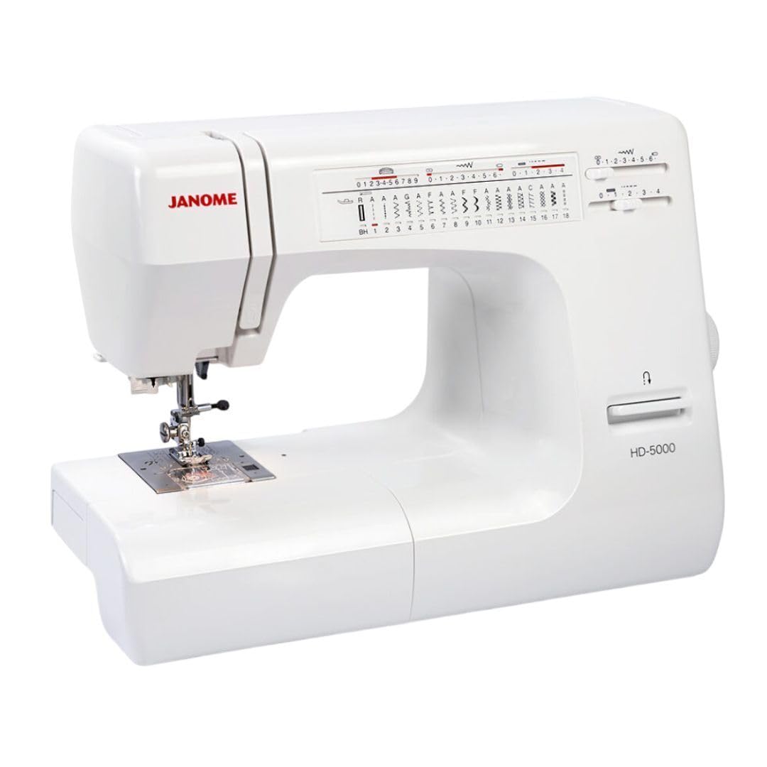 Janome HD5000 Heavy-Duty Sewing Machine for Beginners - Portable Mechanical Sewing Machines with Accessories and Cover, Leather Stitching Machine for Hemming, Clothes, Jeans, Quilting, Upholstery