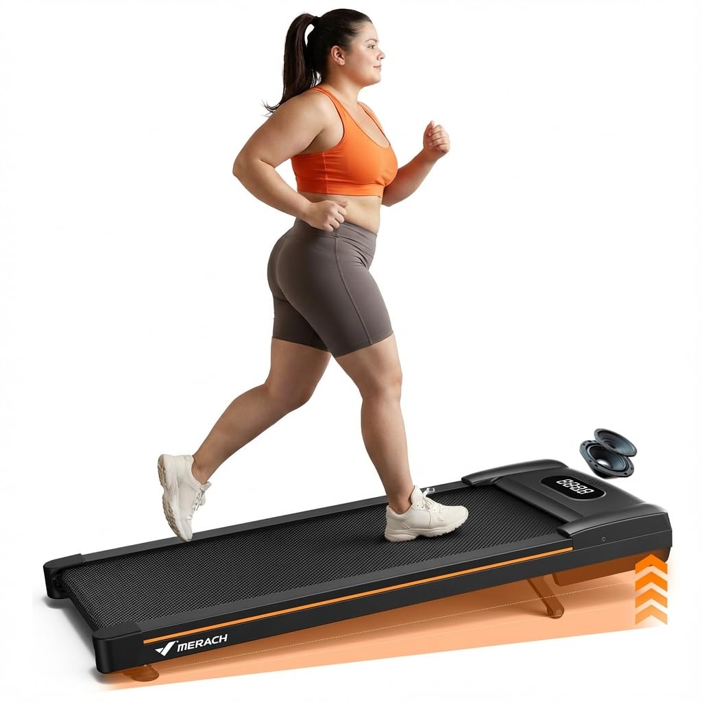 MERACH Walking Pad Treadmill with Incline 10% Auto Incline, Under Desk Treadmills for Home, 350LBS Capacity Compact Treadmill 3.0HP Strong Walkingpad with Bluetooth Speaker W50 Lite Walkpad