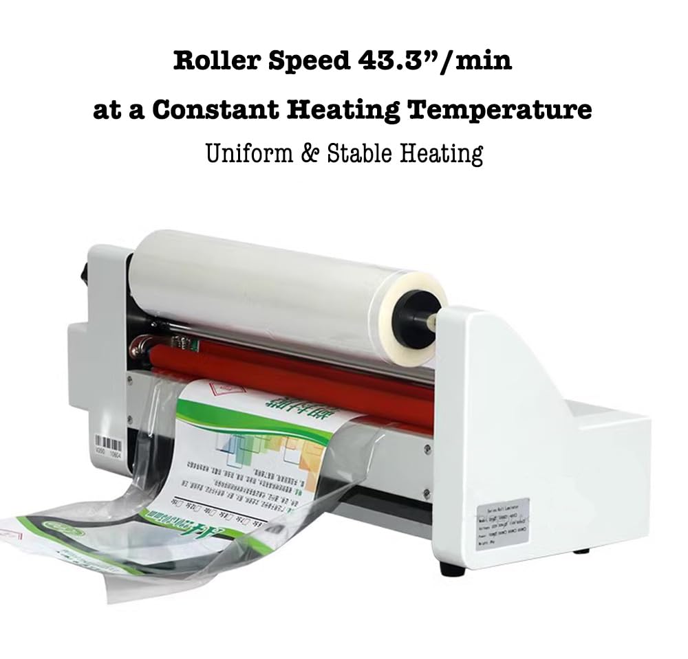 350mm Laminator Machine, Cold Hot Roller Laminating Machine, Single- & Double-Sided Thermal Laminator for Paper Card Wood Veneer PVC Foil, Digital Display, Safety Protection (V350)